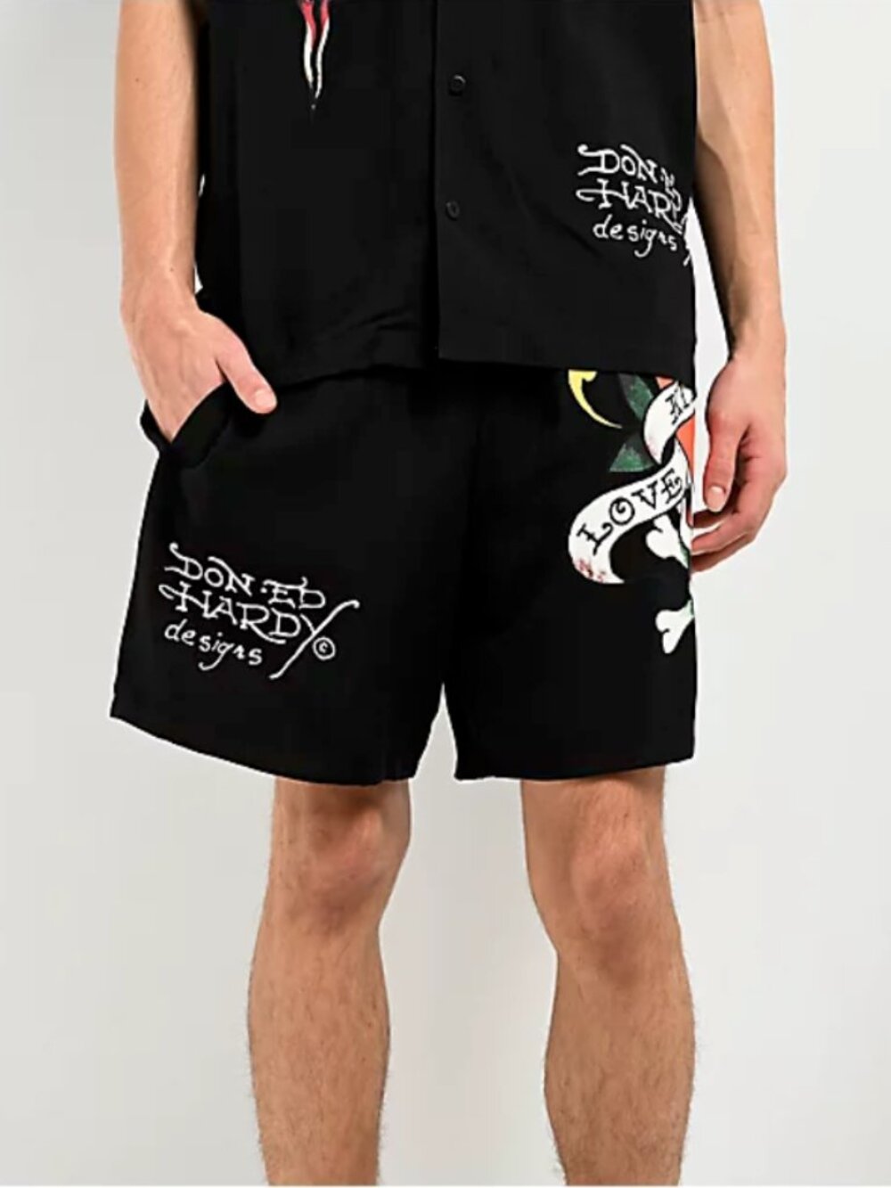 Ed Hardy Love Kills Slowly Black Walk Shorts